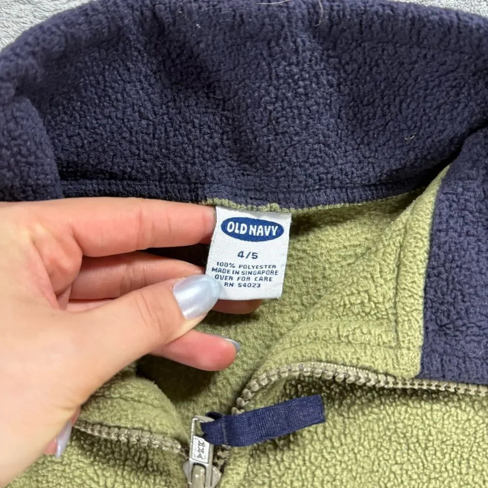 Vintage 90s Old Navy Quarter Zip Fleece Pullover Retro Olive Green Navy Y2K